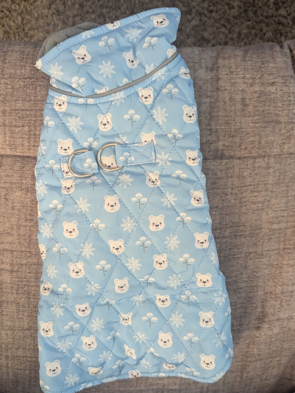 Light Blue Quilted Pet Jacket with Polar Bear Print
